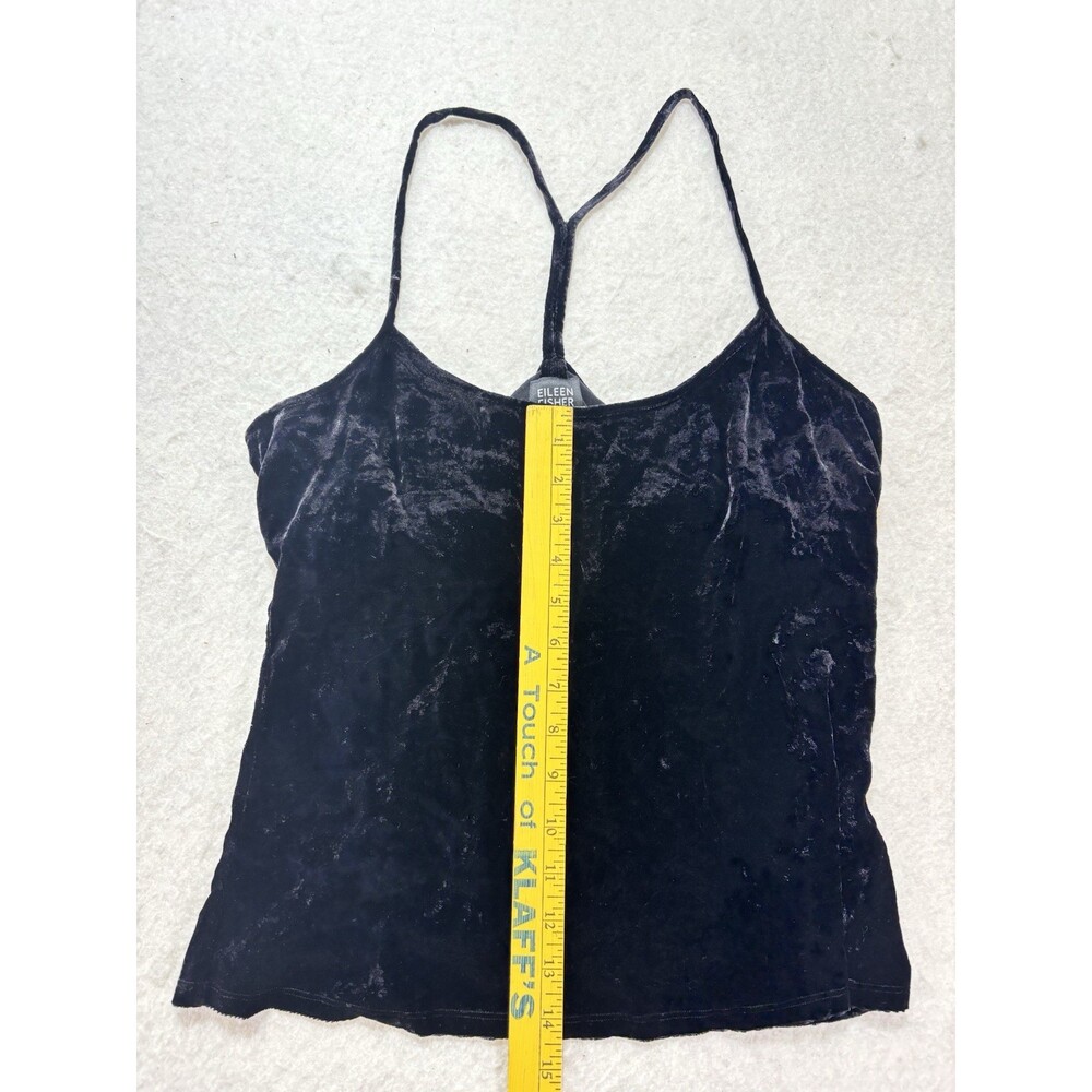 Eileen Fisher Black Crushed Velvet Racerback Tank Top Cami With Shelf Bra Size M - Picture 5 of 6